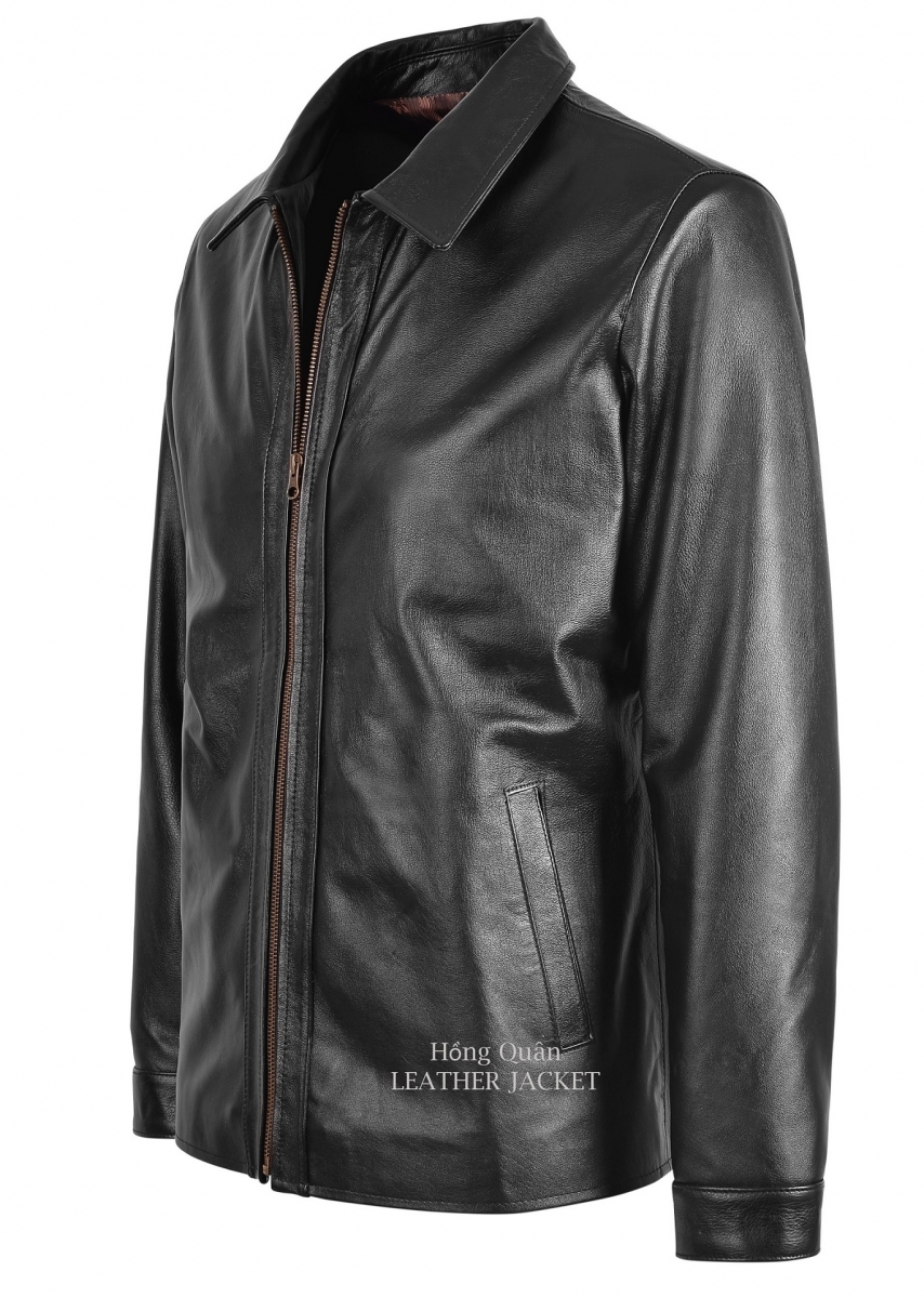 áo da nam cổ bẻ