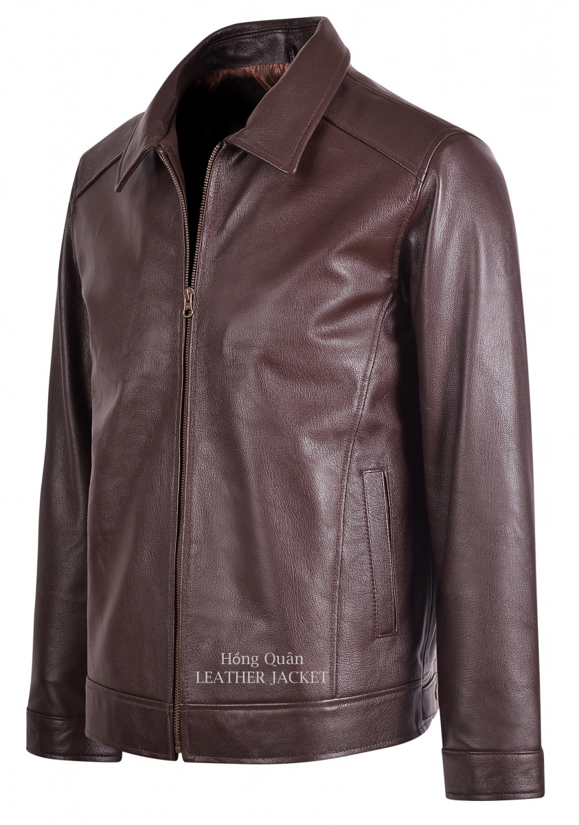 áo da thật cổ bẻ