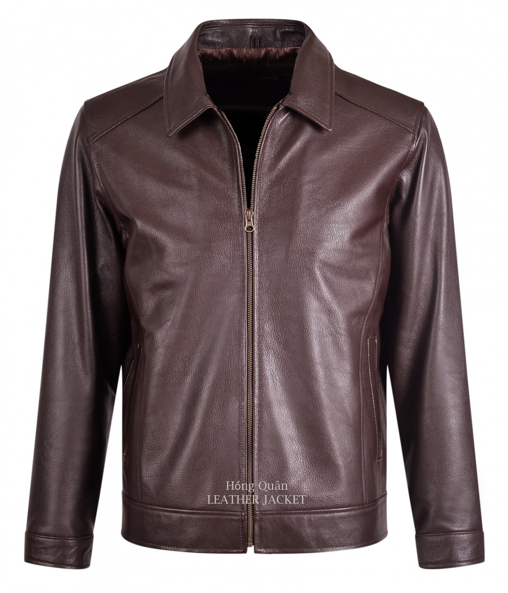 áo da thật cổ bẻ