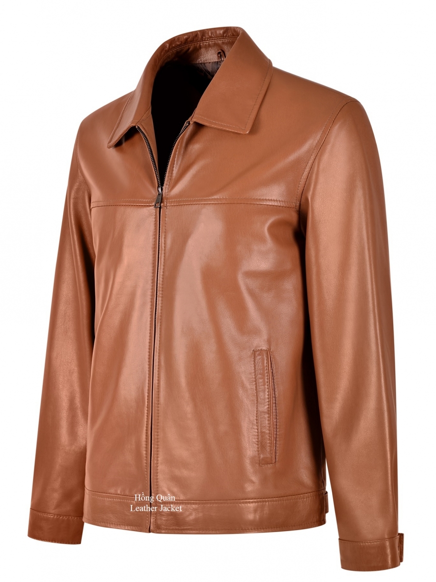 áo khoác da thật cổ bẻ