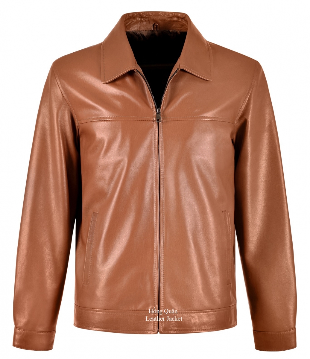 áo khoác da thật cổ bẻ