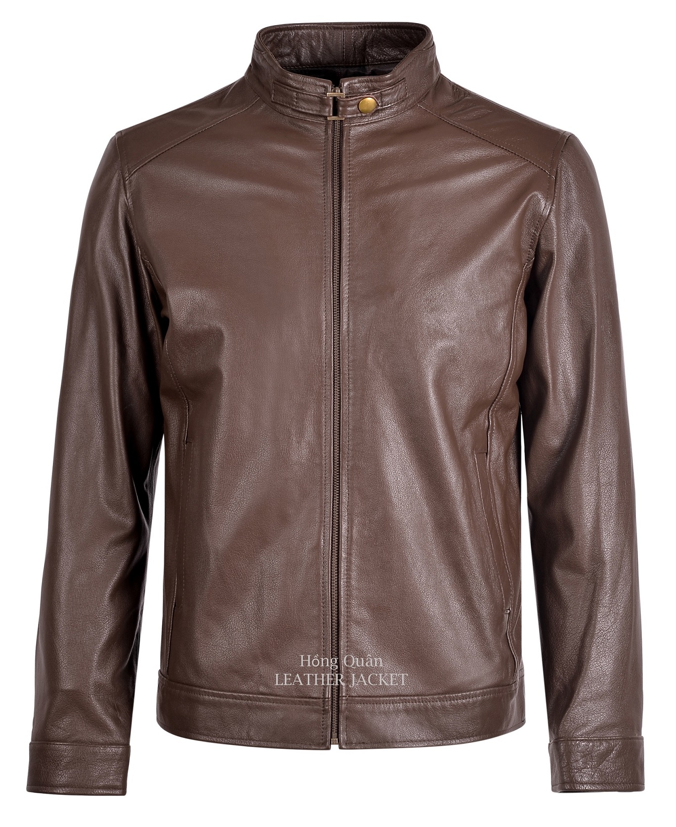 ÁO DA NAM CỔ TRÒN CHẤT LIỆU DA BÒ NÂU VÀNG 137